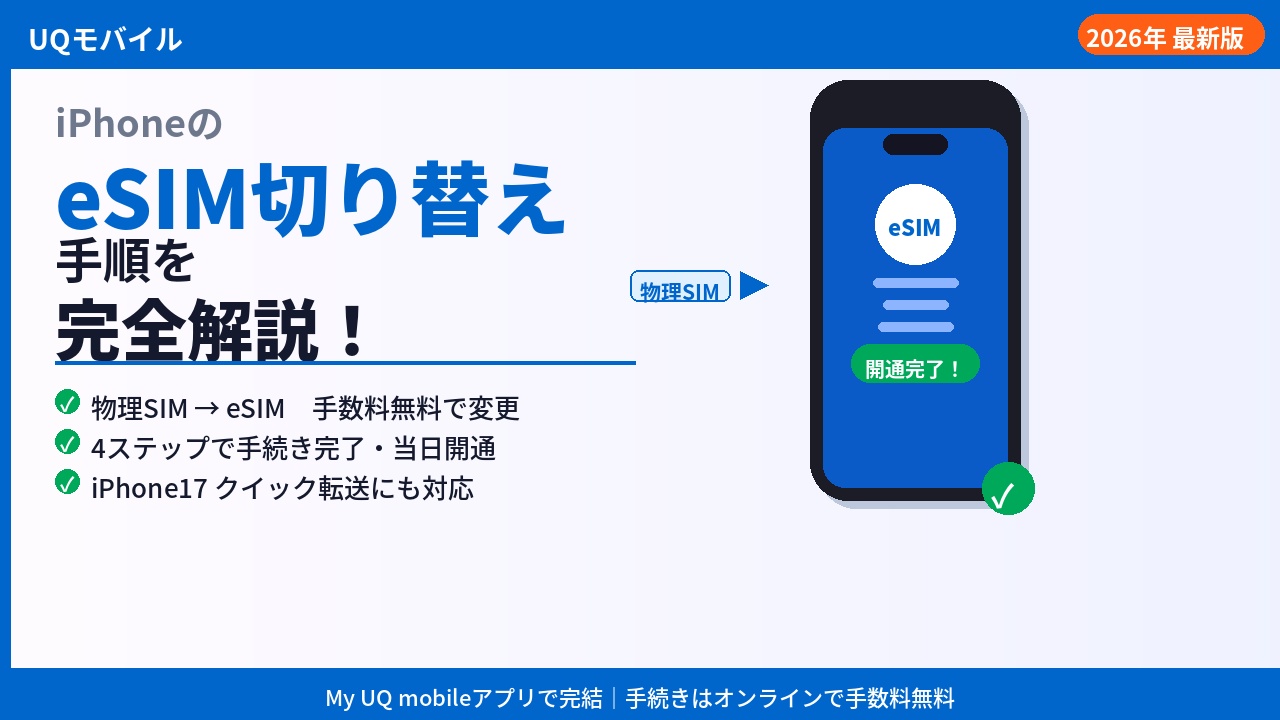 UQモバイルeSIM切り替えiPhone17対応｜物理SIMから無料で変更する手順